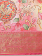 Pink Art Silk Digital Print Floral Saree with Unstitched Blouse - Hiral Fashion