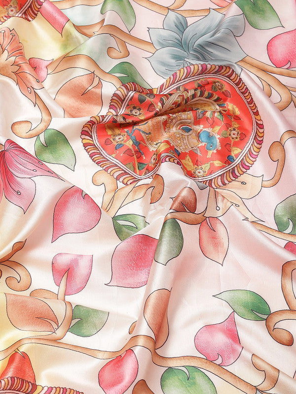 Pink Art Silk Digital Print Floral Saree with Unstitched Blouse - Hiral Fashion