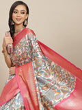 Multicolor Art Silk Digital Print Floral Saree with Unstitched Blouse - Hiral Fashion