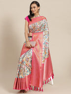 Multicolor Art Silk Digital Print Floral Saree with Unstitched Blouse - Hiral Fashion