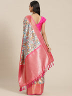 Multicolor Art Silk Digital Print Floral Saree with Unstitched Blouse - Hiral Fashion