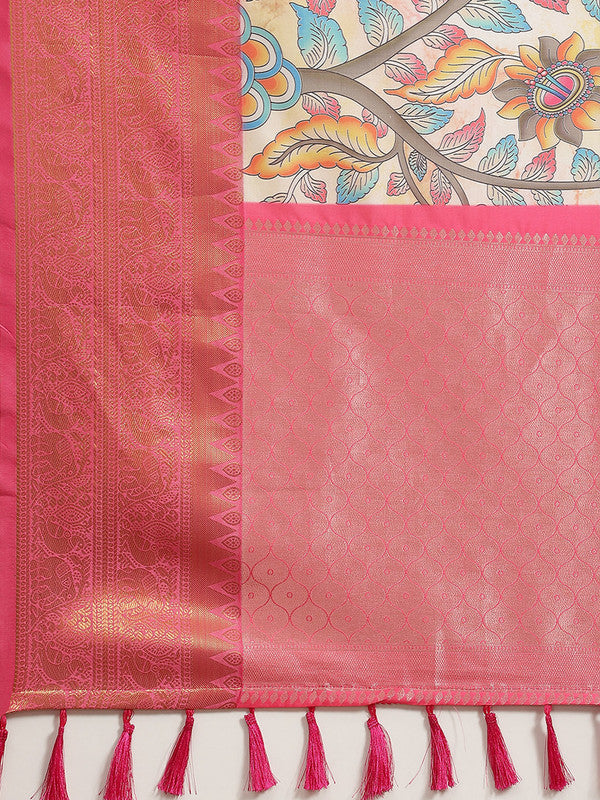 Multicolor Art Silk Digital Print Floral Saree with Unstitched Blouse - Hiral Fashion