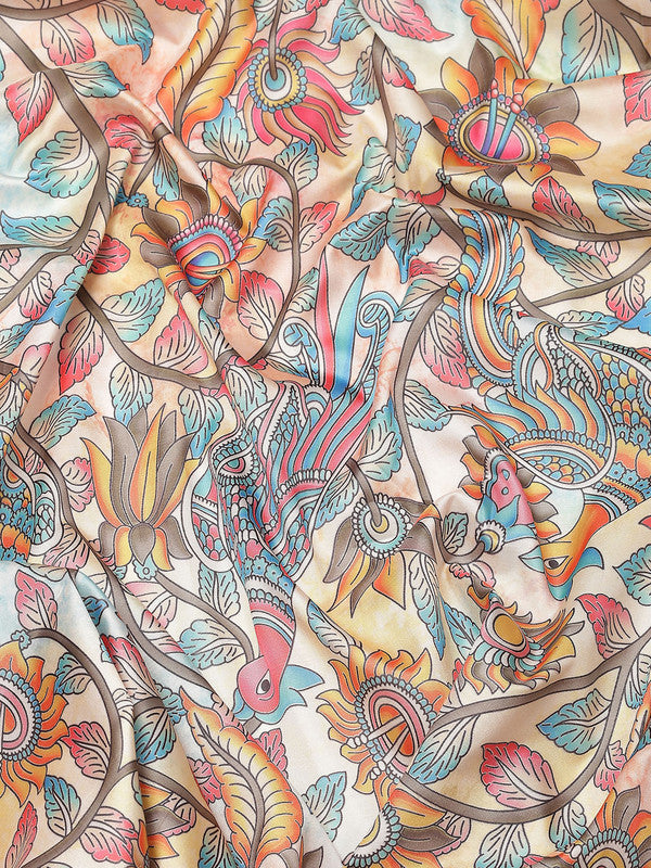 Multicolor Art Silk Digital Print Floral Saree with Unstitched Blouse - Hiral Fashion