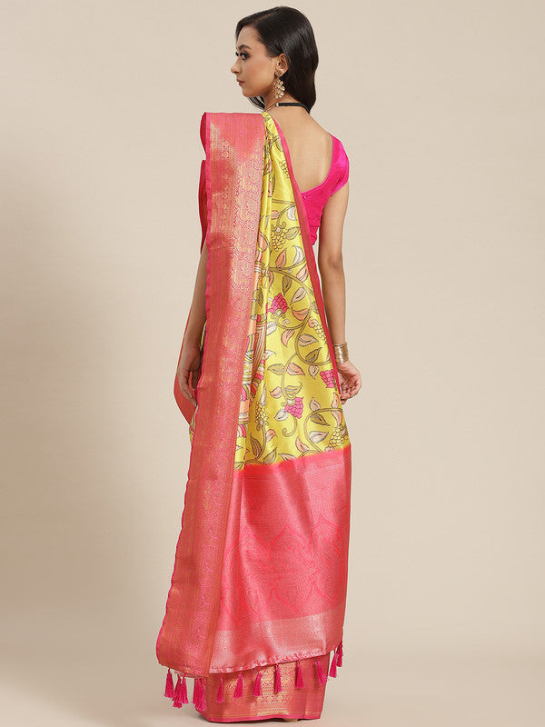 Green Art Silk Digital Print Floral Saree with Unstitched Blouse - Hiral Fashion