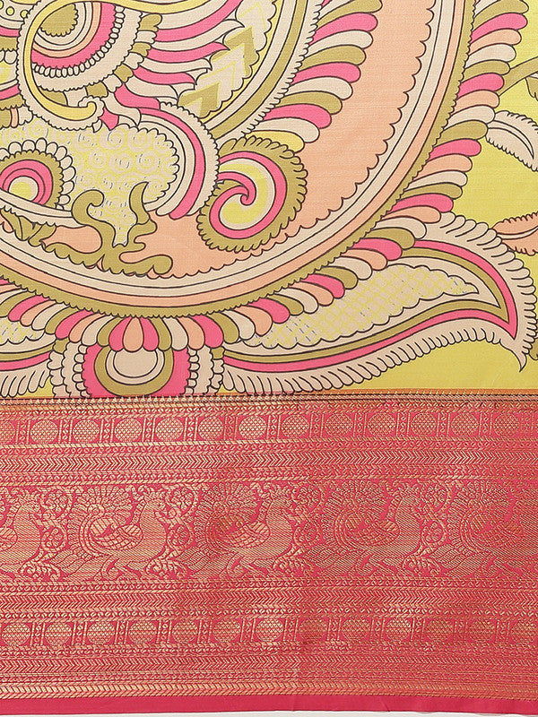 Green Art Silk Digital Print Floral Saree with Unstitched Blouse - Hiral Fashion