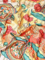 Off White Art Silk Digital Print Floral Saree with Unstitched Blouse - Hiral Fashion