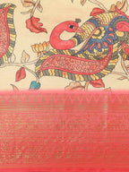 Beige Art Silk Printed Kalamkari Saree with Unstitched Blouse - Hiral Fashion
