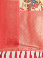 Beige Art Silk Printed Kalamkari Saree with Unstitched Blouse - Hiral Fashion