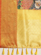 Black Art Silk Printed Kalamkari Saree with Unstitched Blouse - Hiral Fashion