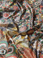 Black Art Silk Printed Kalamkari Saree with Unstitched Blouse - Hiral Fashion