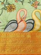 Green Art Silk Printed Kalamkari Saree with Unstitched Blouse - Hiral Fashion