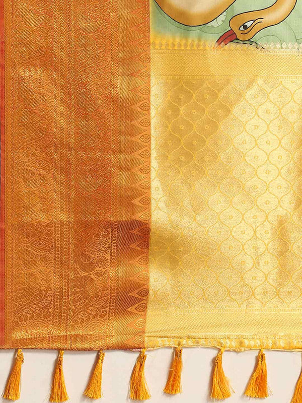 Green Art Silk Printed Kalamkari Saree with Unstitched Blouse - Hiral Fashion