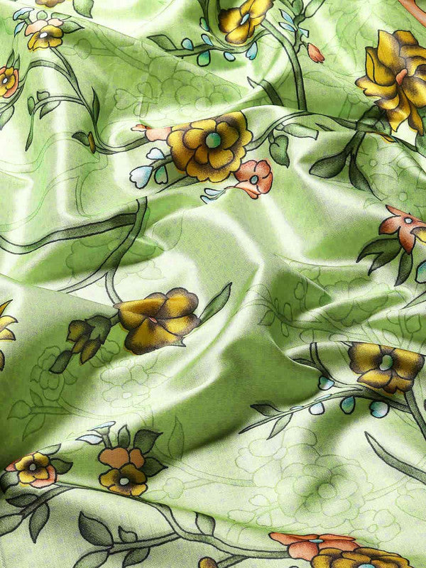 Green Art Silk Printed Kalamkari Saree with Unstitched Blouse - Hiral Fashion