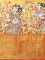Gray Art Silk Printed Kalamkari Saree with Unstitched Blouse - Hiral Fashion