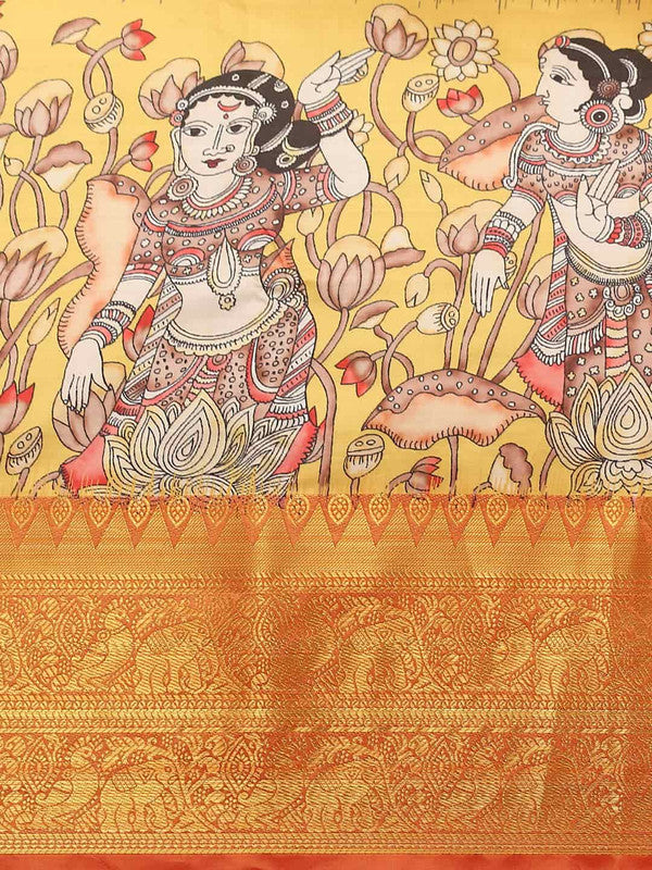 Gray Art Silk Printed Kalamkari Saree with Unstitched Blouse - Hiral Fashion
