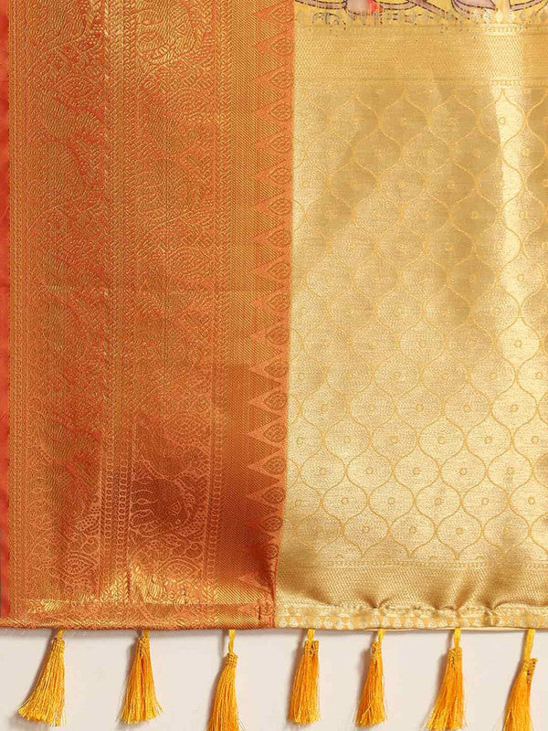 Gray Art Silk Printed Kalamkari Saree with Unstitched Blouse - Hiral Fashion
