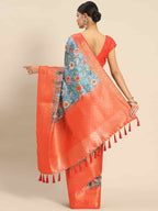 Multicolor Art Silk Printed Kalamkari Saree with Unstitched Blouse - Hiral Fashion