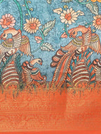 Multicolor Art Silk Printed Kalamkari Saree with Unstitched Blouse - Hiral Fashion