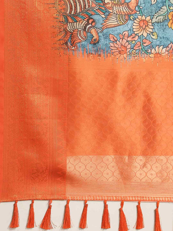 Multicolor Art Silk Printed Kalamkari Saree with Unstitched Blouse - Hiral Fashion