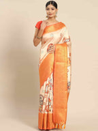 Peach Art Silk Printed Kalamkari Saree with Unstitched Blouse - Hiral Fashion