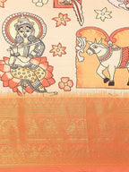 Peach Art Silk Printed Kalamkari Saree with Unstitched Blouse - Hiral Fashion