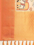 Peach Art Silk Printed Kalamkari Saree with Unstitched Blouse - Hiral Fashion