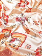 Peach Art Silk Printed Kalamkari Saree with Unstitched Blouse - Hiral Fashion