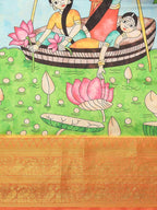 Blue Art Silk Printed Kalamkari Saree with Unstitched Blouse - Hiral Fashion