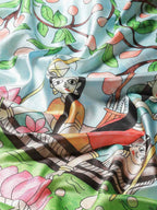 Blue Art Silk Printed Kalamkari Saree with Unstitched Blouse - Hiral Fashion