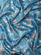 Turquoise Pure Silk Digital Print Floral Saree with Unstitched Blouse - Hiral Fashion