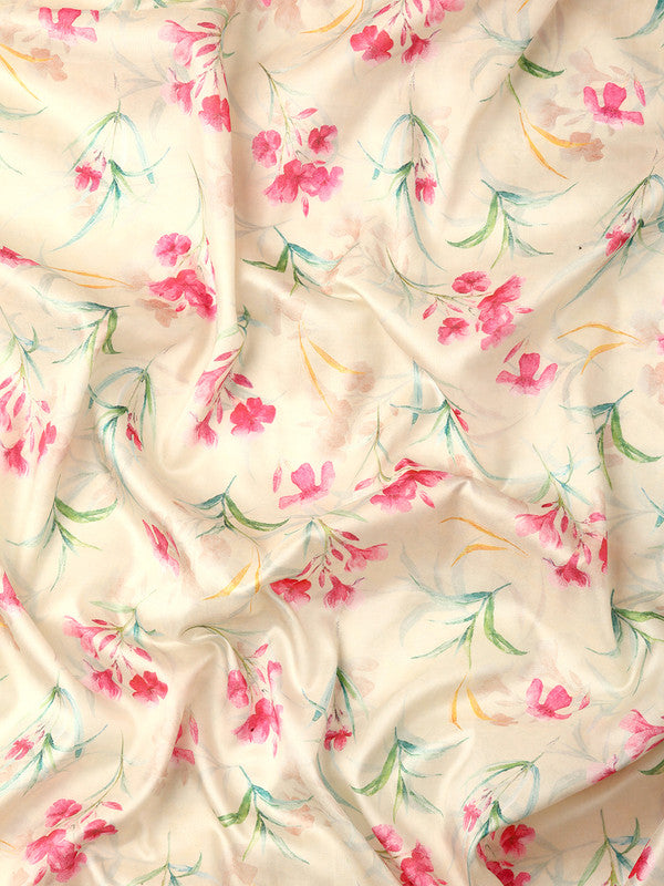 Beige Pure Silk Digital Print Floral Saree with Unstitched Blouse - Hiral Fashion