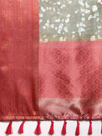 Olive Pure Silk Digital Print Floral Saree with Unstitched Blouse - Hiral Fashion