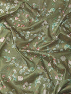 Olive Pure Silk Digital Print Floral Saree with Unstitched Blouse - Hiral Fashion