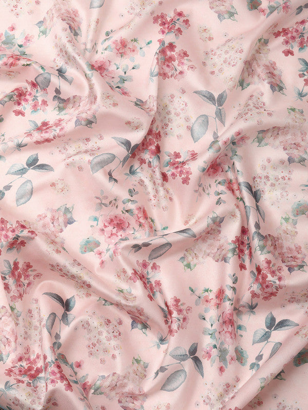 Light Pink Pure Silk Digital Print Floral Saree with Unstitched Blouse - Hiral Fashion