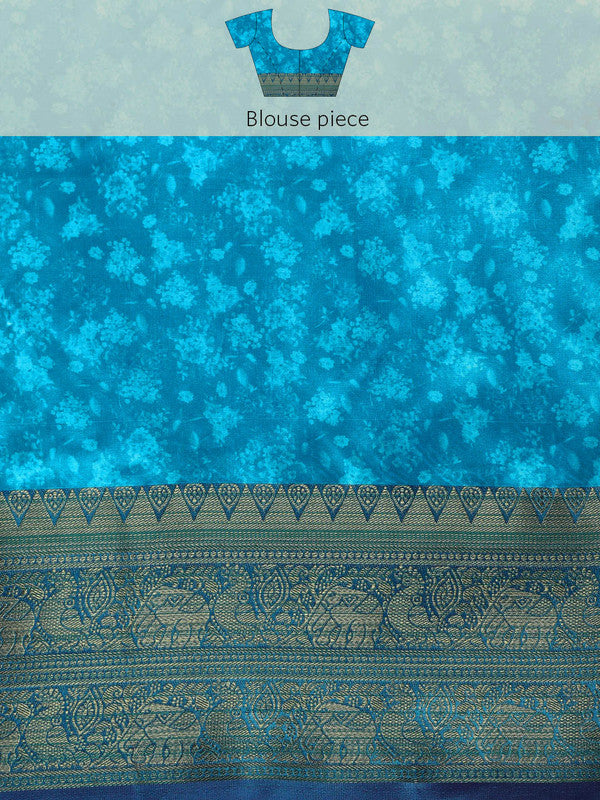 Light Pink Pure Silk Digital Print Floral Saree with Unstitched Blouse - Hiral Fashion