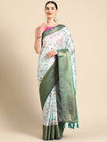 Green Pure Silk Digital Print Floral Saree with Unstitched Blouse - Hiral Fashion