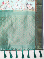 Green Pure Silk Digital Print Floral Saree with Unstitched Blouse - Hiral Fashion