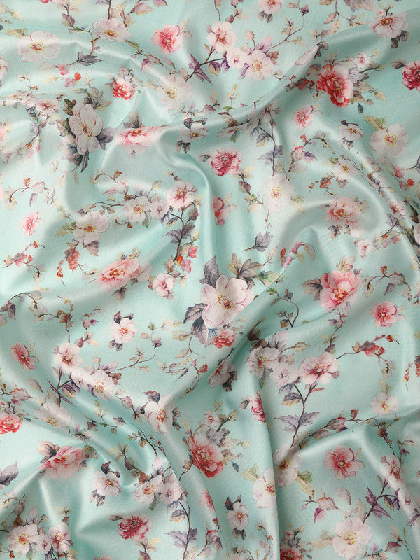 Green Pure Silk Digital Print Floral Saree with Unstitched Blouse - Hiral Fashion