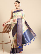 Multicolor Pure Silk Digital Print Floral Saree with Unstitched Blouse - Hiral Fashion