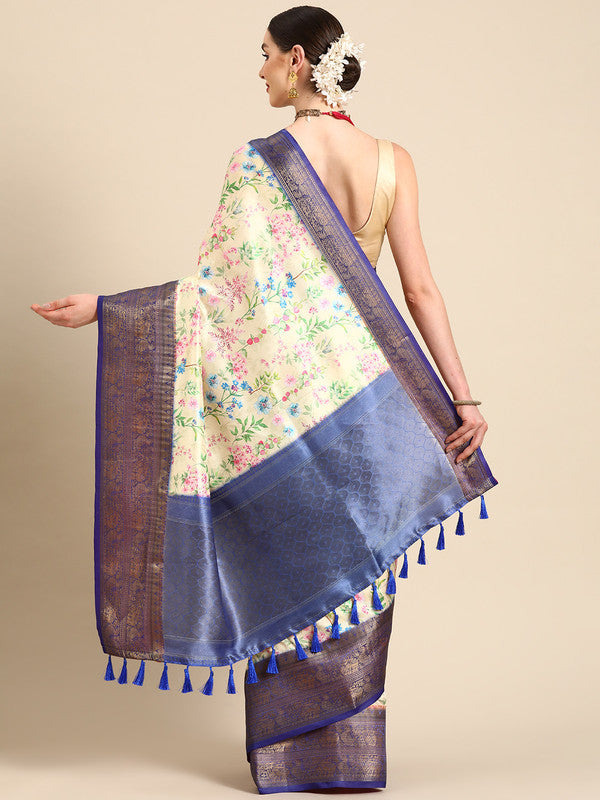 Multicolor Pure Silk Digital Print Floral Saree with Unstitched Blouse - Hiral Fashion