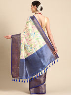 Multicolor Pure Silk Digital Print Floral Saree with Unstitched Blouse - Hiral Fashion