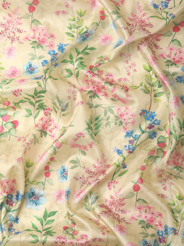 Multicolor Pure Silk Digital Print Floral Saree with Unstitched Blouse - Hiral Fashion