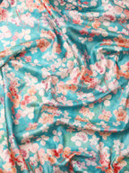 Turquoise Pure Silk Digital Print Floral Saree with Unstitched Blouse - Hiral Fashion