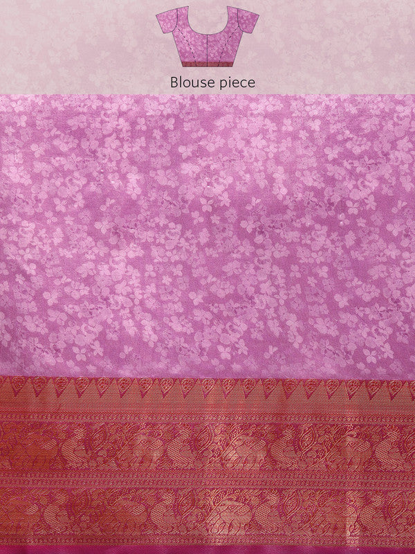 Turquoise Pure Silk Digital Print Floral Saree with Unstitched Blouse - Hiral Fashion