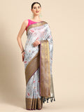 Gray Pure Silk Digital Print Floral Saree with Unstitched Blouse - Hiral Fashion