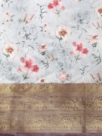 Gray Pure Silk Digital Print Floral Saree with Unstitched Blouse - Hiral Fashion