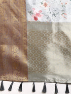 Gray Pure Silk Digital Print Floral Saree with Unstitched Blouse - Hiral Fashion