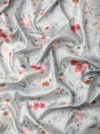 Gray Pure Silk Digital Print Floral Saree with Unstitched Blouse - Hiral Fashion