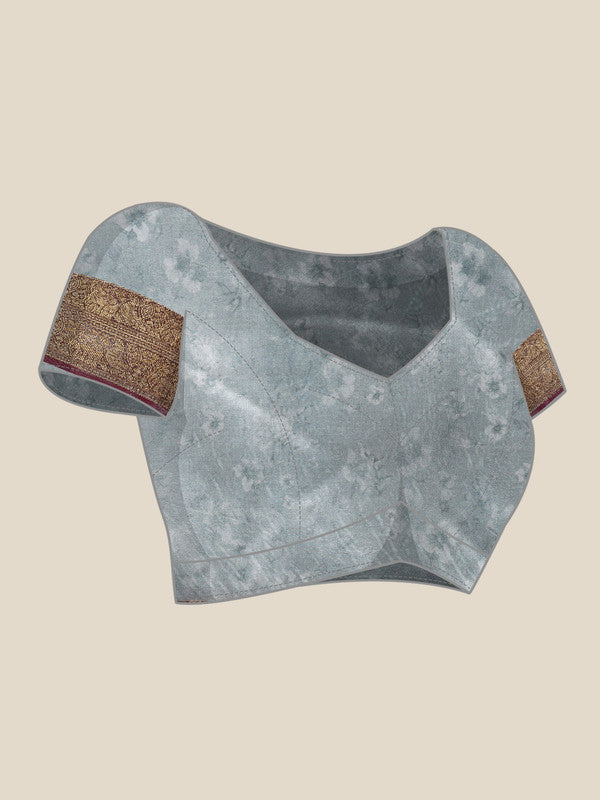 Gray Pure Silk Digital Print Floral Saree with Unstitched Blouse - Hiral Fashion