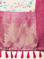 Off White Pure Silk Digital Print Floral Saree with Unstitched Blouse - Hiral Fashion